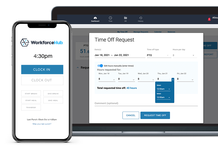 screenshot of WorkforceHub Time & Attendance